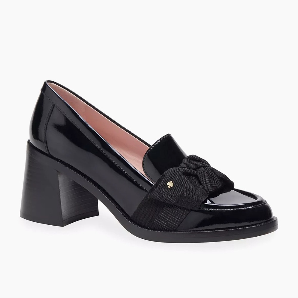 Kate Spade Black Women's Loafer Heels Leandra 89MM Leather Block heels